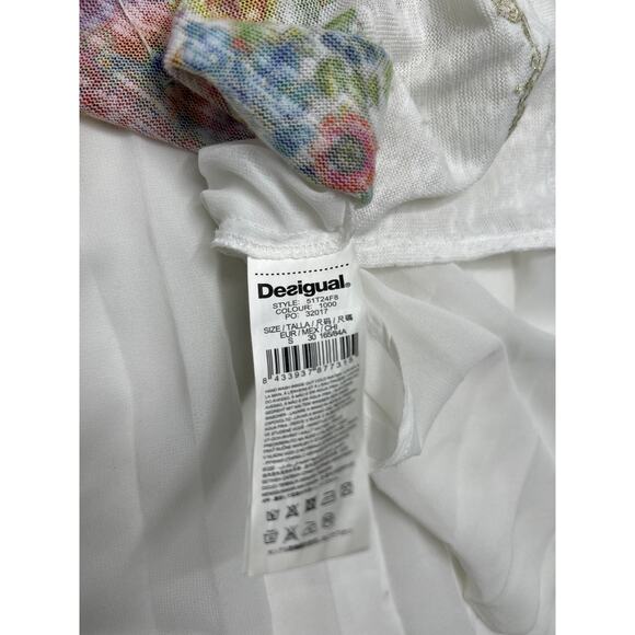 Desigual Prisca white long-sleeve high-low top with studs and sheer pleats. S - Picture 7 of 7